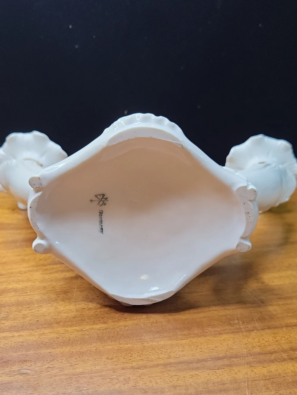 Porcelain Double Candle Holder with Pink Rose Accent